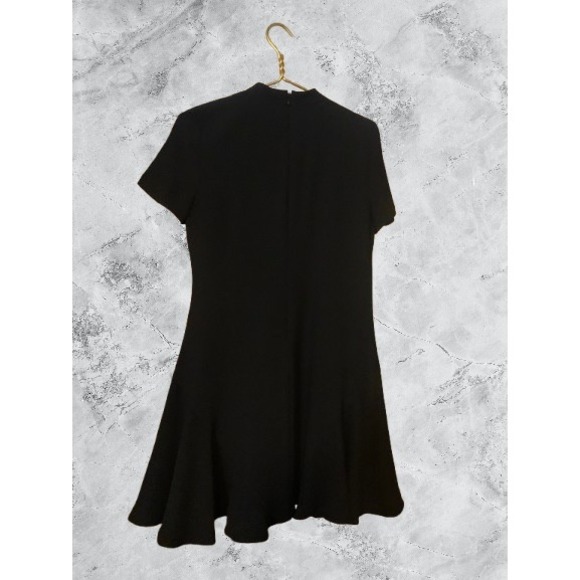CeCe Black Tie Neck A-Line Dress Short Sleeve Crepe Career Cocktail Size 4 - Picture 4 of 7